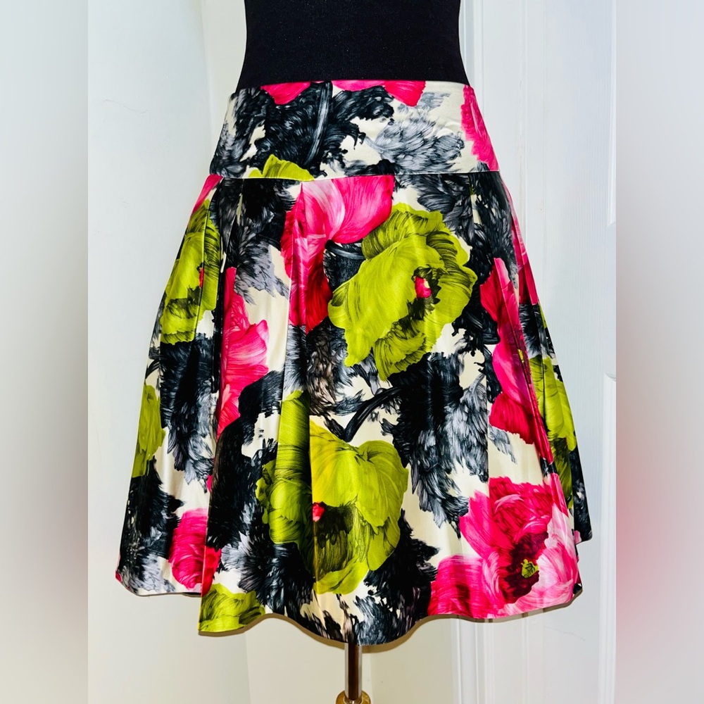 MILLY Silk Floral A-Line High-Low Skirt - Multicolor